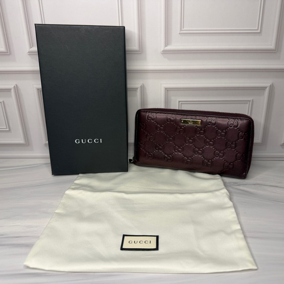 Gucci Handbags - Gucci Bordeaux Guccissima Leather Zip-Around Wallet — AUTHENTICATED